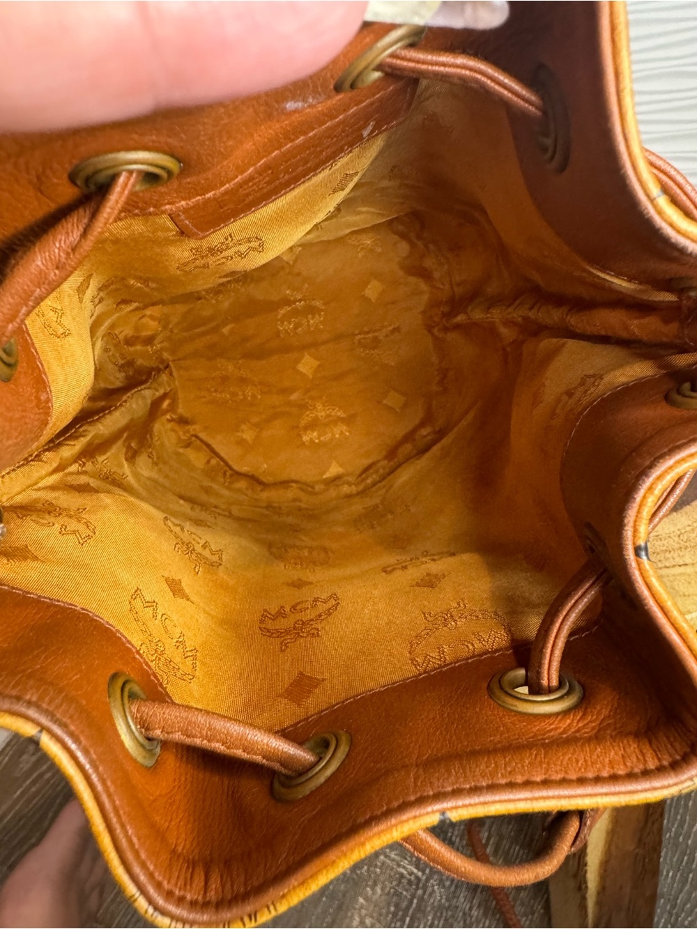 MCM Cognac Visetos Monogram Drawstring Bucket Bag - Picture 5 of 15